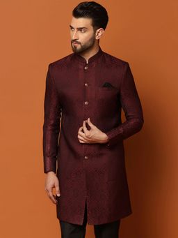 KISAH - Men Maroon Sherwani Front Closure
