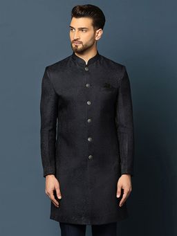 KISAH - Men Navy Blue Sherwani Front Closure