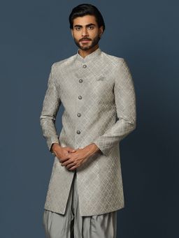KISAH - Men Grey Sherwani Front Closure