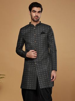 KISAH - Men Black Sherwani Front Closure