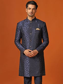 KISAH - Men Navy Blue Sherwani Front Closure