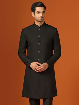KISAH - Men Black Sherwani Front Closure