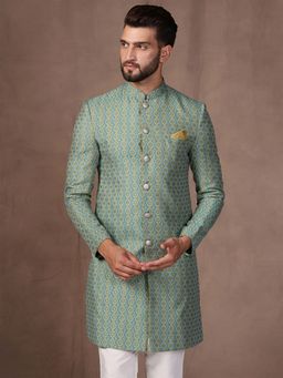 KISAH - Men Green Sherwani Front Closure
