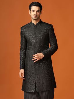 KISAH - Men Black Sherwani Front Closure