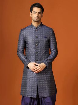 KISAH - Men Navy Blue Sherwani Front Closure