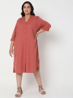 VERO MODA - Curve Women Solid Casual Wear Red Dress