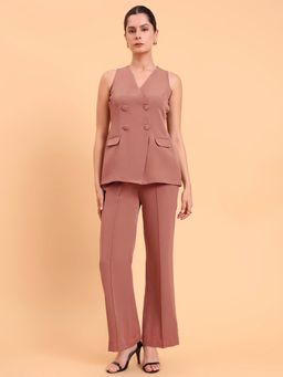 Powersutra - Dusty Brown Double Breasted Pintuck Detailed Co-Ord Set