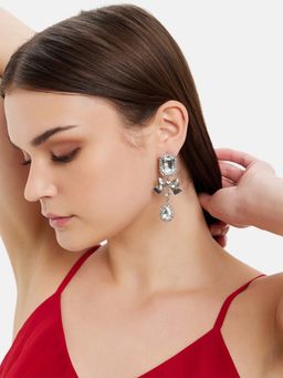 Kazo - Rhinestone Bowknot Earrings Silver