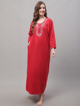 Secret Wish - Women's Red Woolen Nighty For Winter