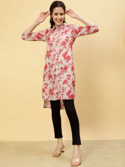Jaipur Kurti - Floral Beige Collared Kurta