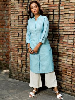Jaipur Kurti - Blue Self-weave A-Line Kurta