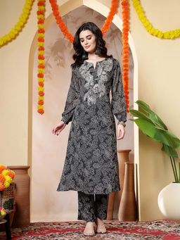Jaipur Kurti - Bandhani Embroidered Straight Black Kurta With Pant