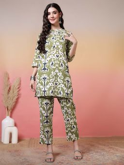 Jaipur Kurti - Abstract Straight Green Kurta and Trousers Sets