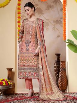 Jaipur Kurti - Floral Embroidered Straight Pink Kurta With Pant and Dupatta