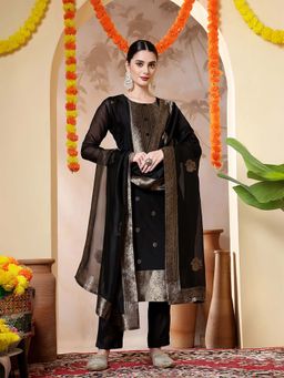 Jaipur Kurti - Floral Straight Black Kurta With Pant and Dupatta