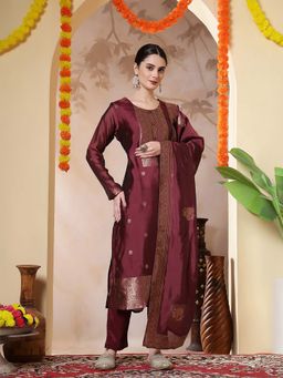 Jaipur Kurti - Floral Straight Maroon Kurta With Pant and Dupatta