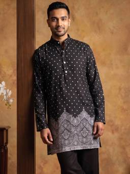 Jompers - Black Printed Cotton Blend Kurta for Men