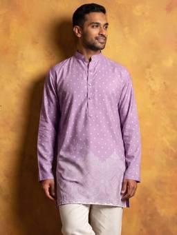 Jompers - Lavender Printed Cotton Blend Kurta for Men