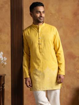 Jompers - Yellow Printed Cotton Blend Kurta for Men