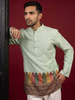 Jompers - Green Cotton Blend Printed and Thread Work Kurta for Men