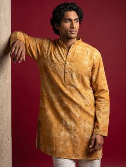 Jompers - Mustard Printed Cotton Blend Kurta for Men