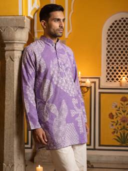 Jompers - Purple Printed Cotton Blend Kurta for Men