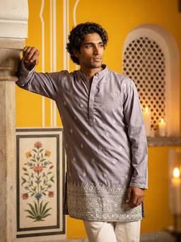 Jompers - Purple Floral Embroidered Kurta for Men