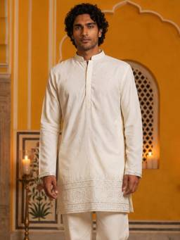 Jompers - Off White Floral Embroidered Kurta for Men