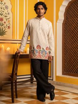 Jompers - White Men's Floral Printed Kurta with Pyjama