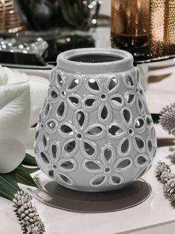 At Home by Nilkamal - Flora Cutwork Lantern cum Candle Holder|Pack of 1|12.7 cm x 20.7 cm|Grey