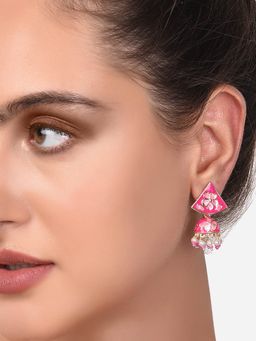 Zaveri Pearls - Pink Meenakari Traditional Floral Jhumki Earring-ZPFK14373