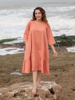 Babli - Women Peach Solid Midi Dress