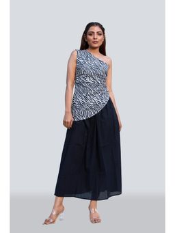 Twenty Dresses by Nykaa Fashion - Black Skirt with One Shoulder Zebra Print Top