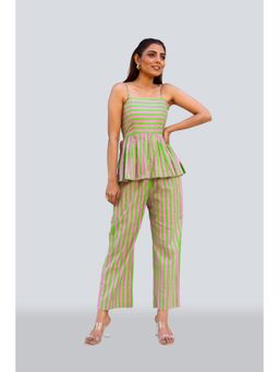 Twenty Dresses by Nykaa Fashion - Contrast Stripes Strappy Peplum with Straight Co-Ord Set