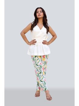 Twenty Dresses by Nykaa Fashion - Sleeveless Peplum Top with Tie Knot Belt Printed Pant