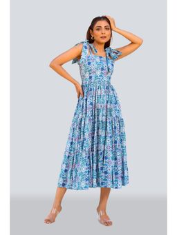 Twenty Dresses by Nykaa Fashion - Blue Paisley Tie-Shoulder Midi Dress