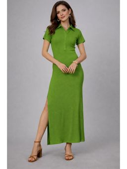 Twenty Dresses by Nykaa Fashion - Green Solid Collar Neck Short Sleeve Maxi Dress