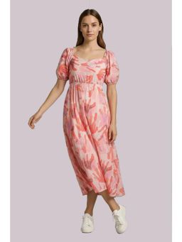 Twenty Dresses by Nykaa Fashion - Pink Abstract Print Puff Sleeve Midi Dress