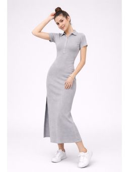 Twenty Dresses by Nykaa Fashion - Grey Solid Collar Neck Short Sleeve Maxi Dress
