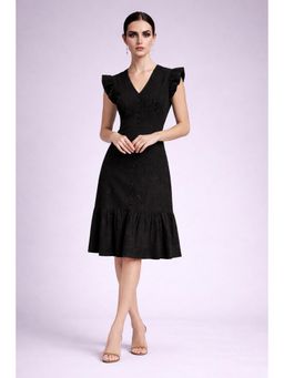 Twenty Dresses by Nykaa Fashion - Black Self Design Fit & Flare Midi Dress