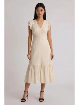 Twenty Dresses by Nykaa Fashion - Cream Self Design Fit & Flare Midi Dress