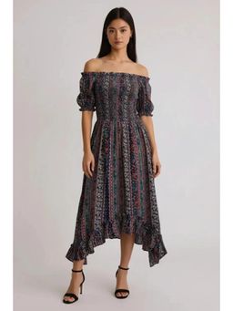 Twenty Dresses by Nykaa Fashion - Multi-Color Printed Off-Shoulder Midi Dress