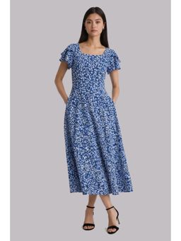 Twenty Dresses by Nykaa Fashion - Blue Floral Print Flutter Sleeve Midi Dress