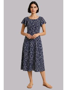 Twenty Dresses by Nykaa Fashion - Blue Floral Print Flutter Sleeve Midi Dress