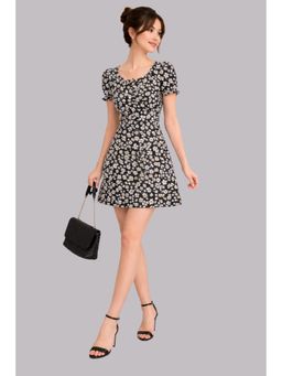 Twenty Dresses by Nykaa Fashion - Black Floral Print Fit & Flare Mini Dress