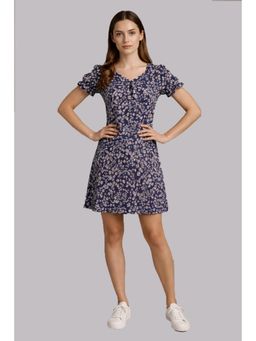 Twenty Dresses by Nykaa Fashion - Navy Blue Floral Print Fit & Flare Mini Dress