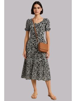 Twenty Dresses by Nykaa Fashion - Black Floral Print Fit & Flare Midi Dress