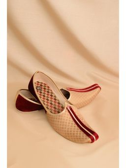 Manyavar - Gold & Red Fawn Stone Work Mens Ethnic Mojaris