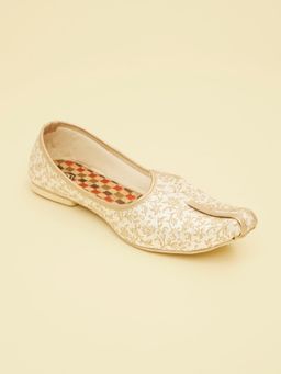 Manyavar - Elegant Off White & Beige Mens Ethnic Mojaris