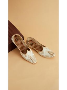 Manyavar - Off White & Beige Biscuit Self Design Mens Ethnic Mojaris